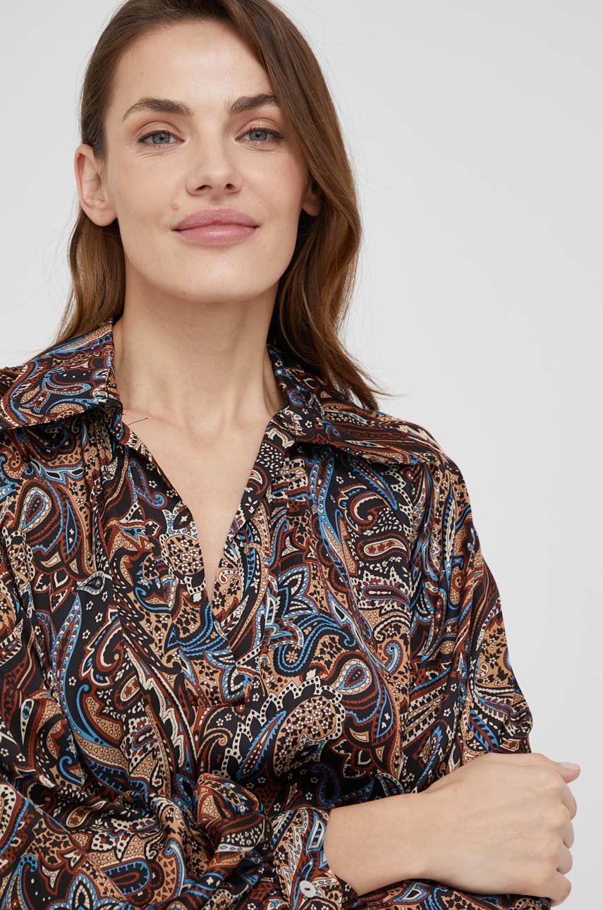 Answear Lab bluza cu mătase femei, culoarea maro, modelator