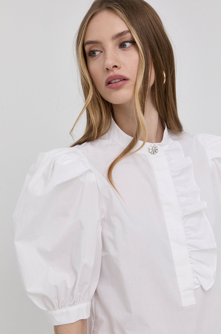 Custommade bluza din bumbac femei, culoarea alb, neted