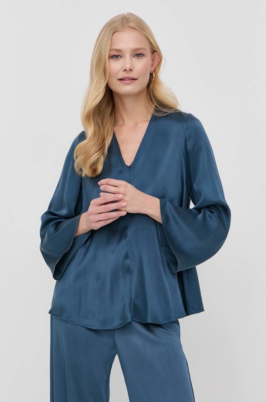MAX&Co. bluza de matase femei, culoarea albastru marin, neted