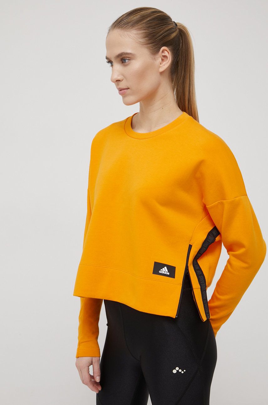 adidas Performance bluza HG6253 femei, culoarea portocaliu, neted