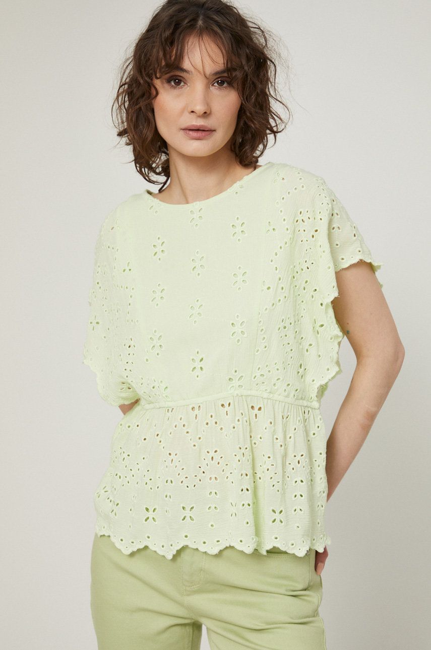 Medicine bluza din bumbac femei, culoarea verde, neted