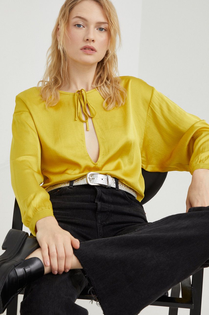 American Vintage bluza femei, culoarea galben, neted