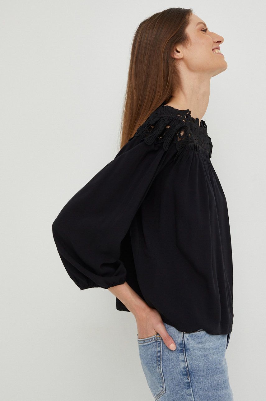 Answear Lab bluza din bumbac femei, culoarea negru, cu imprimeu