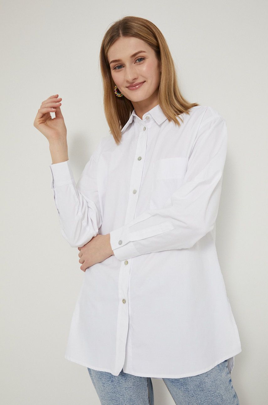 Medicine camasa femei, culoarea alb, cu guler clasic, regular