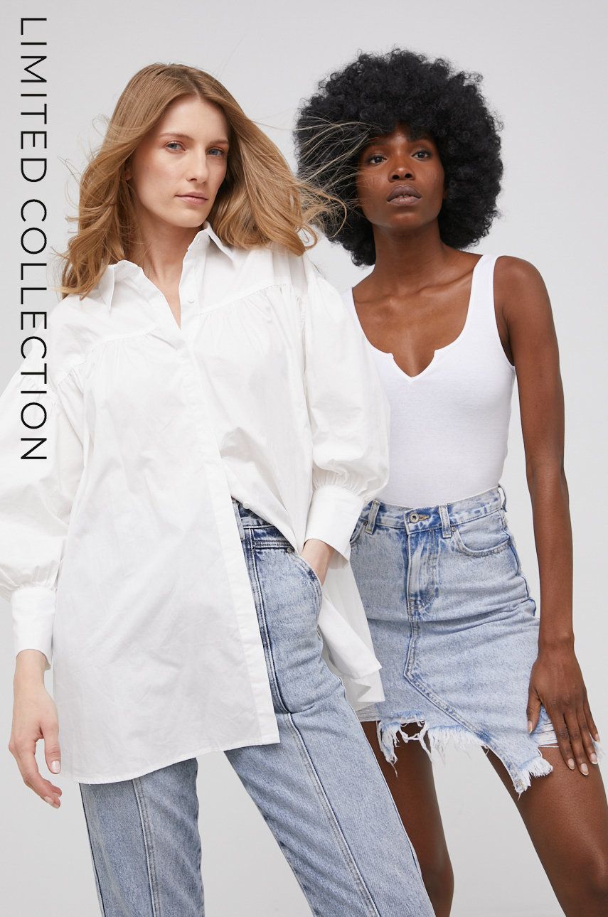 Answear Lab X limited festival collection BE BRAVE camasa din bumbac femei, culoarea alb, cu guler clasic, relaxed