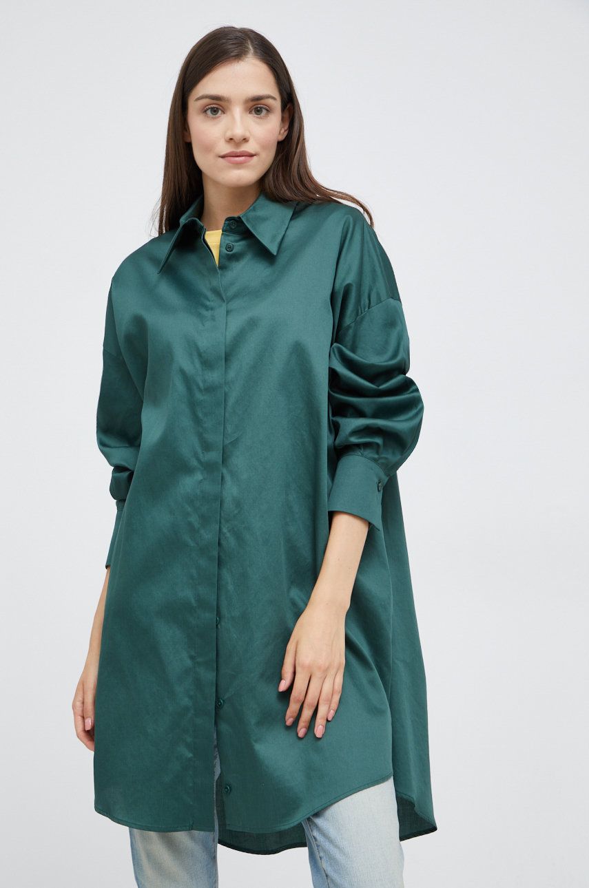 Drykorn camasa din bumbac femei, culoarea verde, cu guler clasic, relaxed