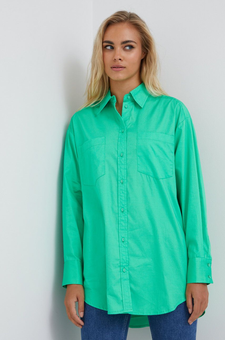 Y.A.S camasa din bumbac femei, culoarea verde, cu guler clasic, relaxed