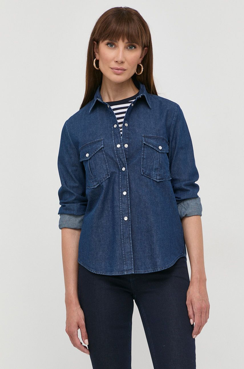 MAX&Co. camasa jeans femei, culoarea albastru marin, cu guler clasic, regular