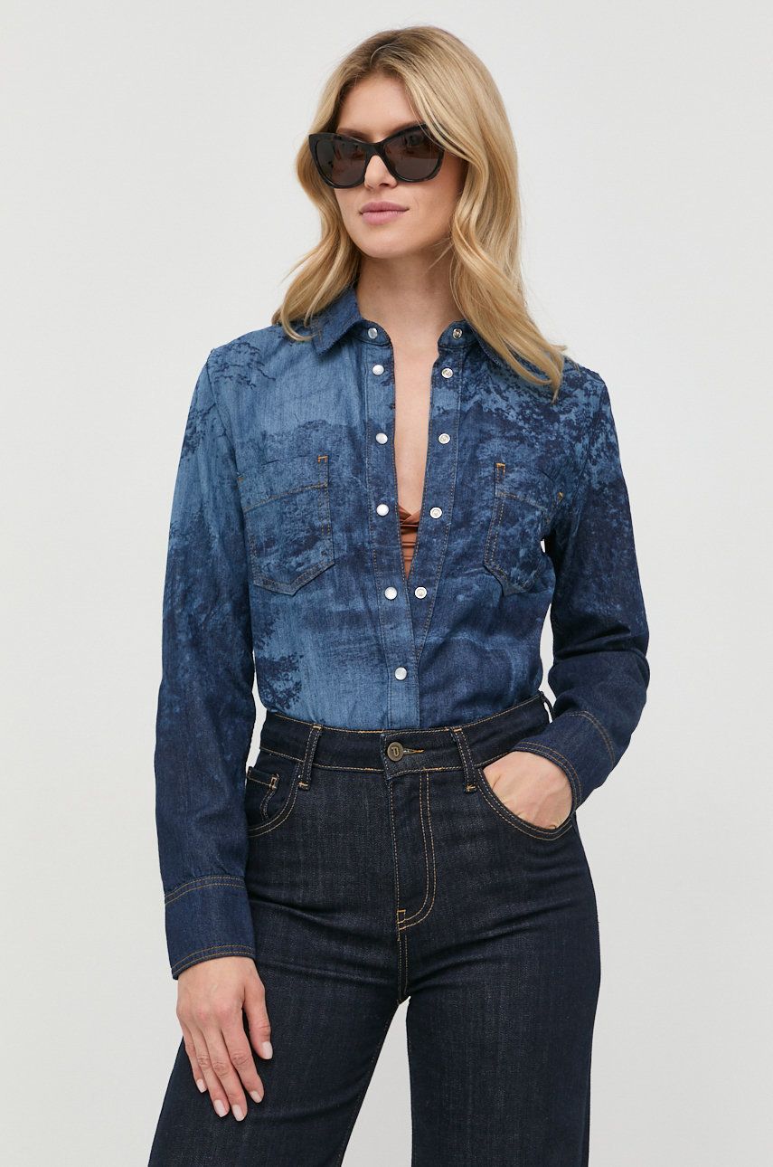 MAX&Co. camasa jeans femei, culoarea albastru marin, cu guler clasic, regular