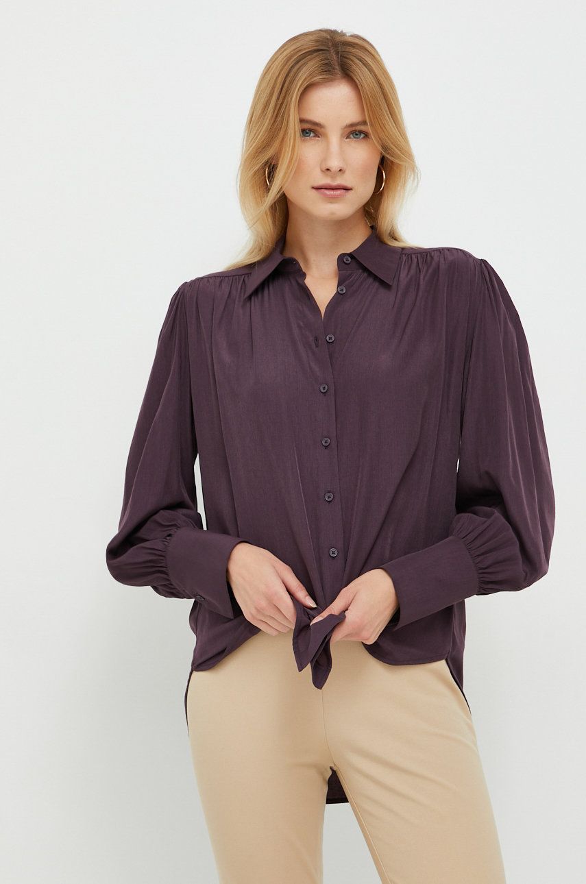 Sisley camasa femei, culoarea violet, cu guler clasic, regular