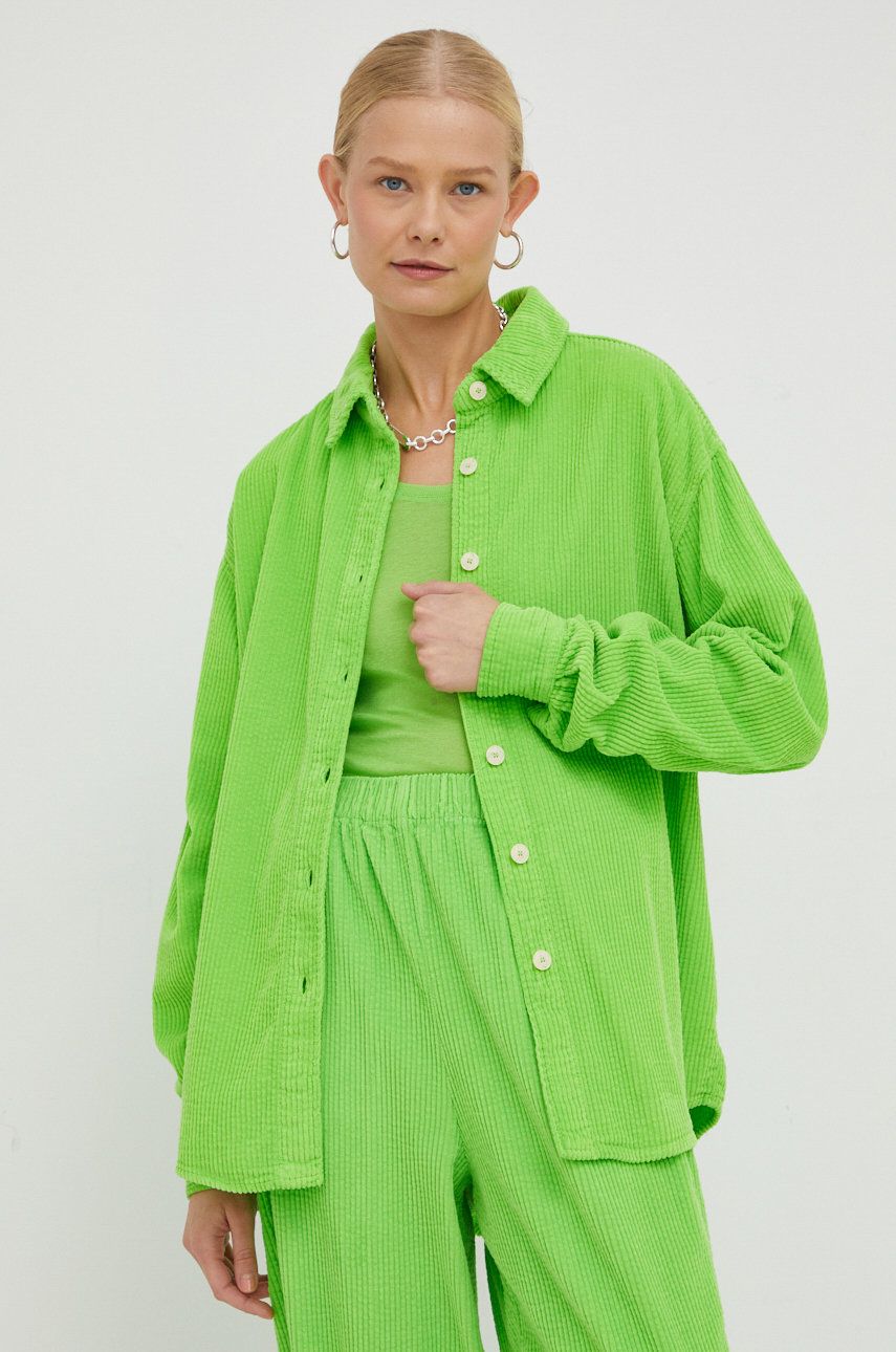 American Vintage camasa din bumbac femei, culoarea verde, cu guler clasic, relaxed
