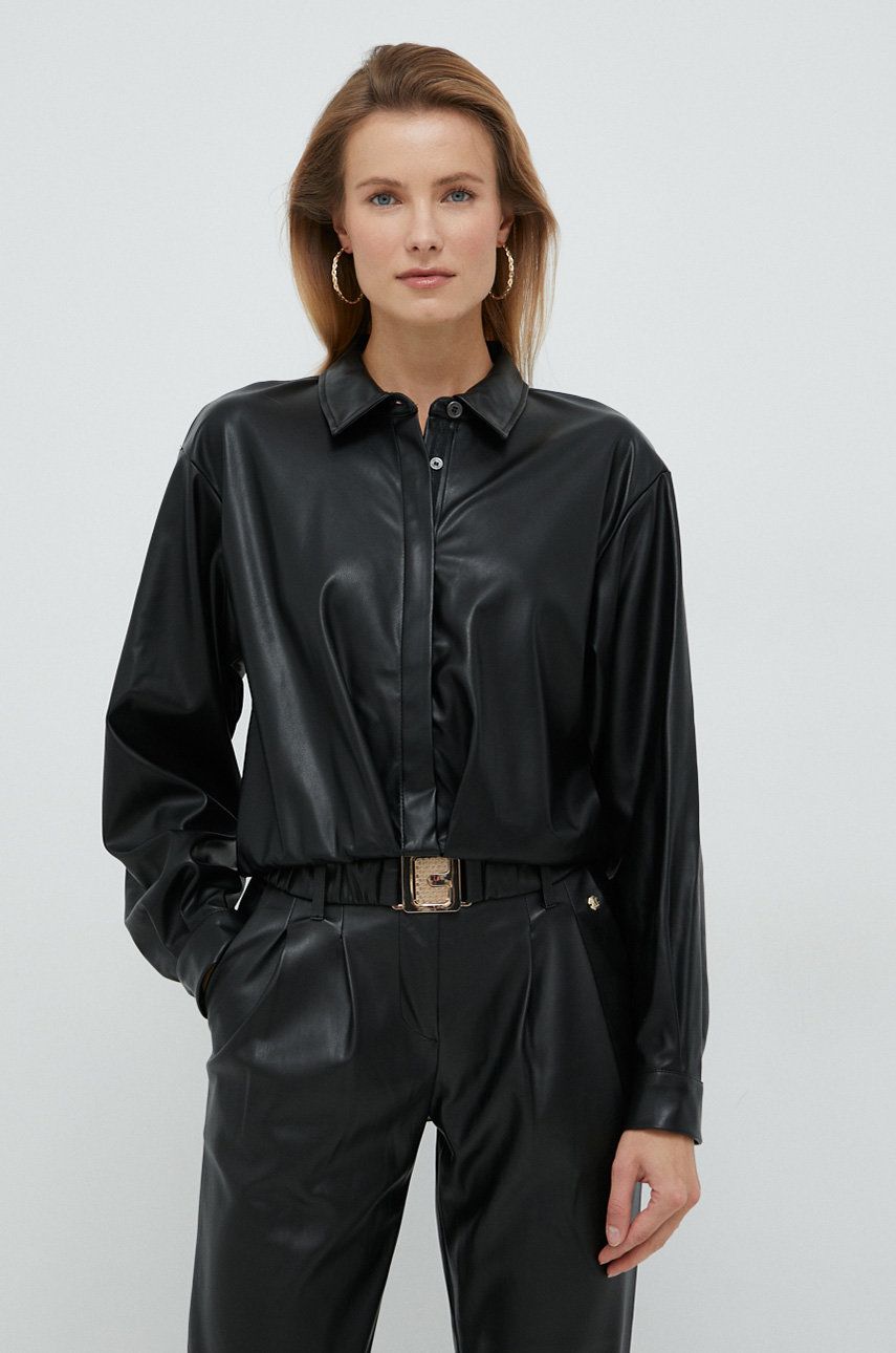 Dkny camasa femei, culoarea negru, cu guler clasic, regular