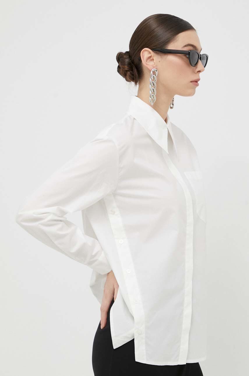 Silvian Heach camasa din bumbac femei, culoarea alb, cu guler clasic, relaxed