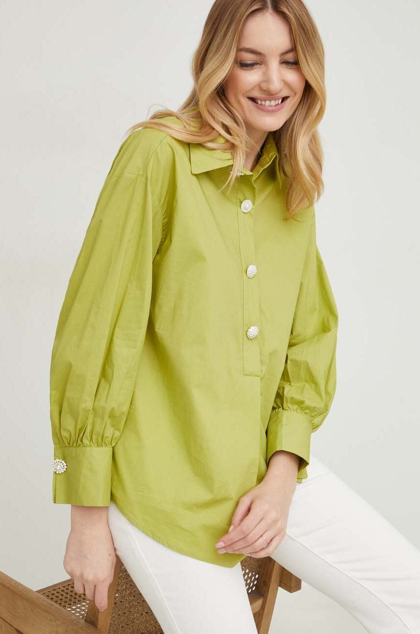 Answear Lab camasa din bumbac femei, culoarea verde, cu guler clasic, regular