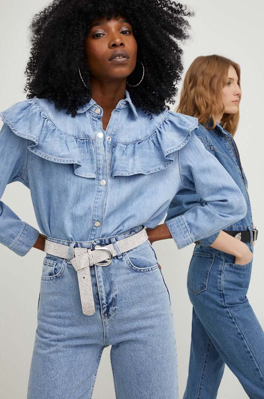 Answear Lab camasa jeans x colecția limitată SISTERHOOD femei, cu guler clasic, regular