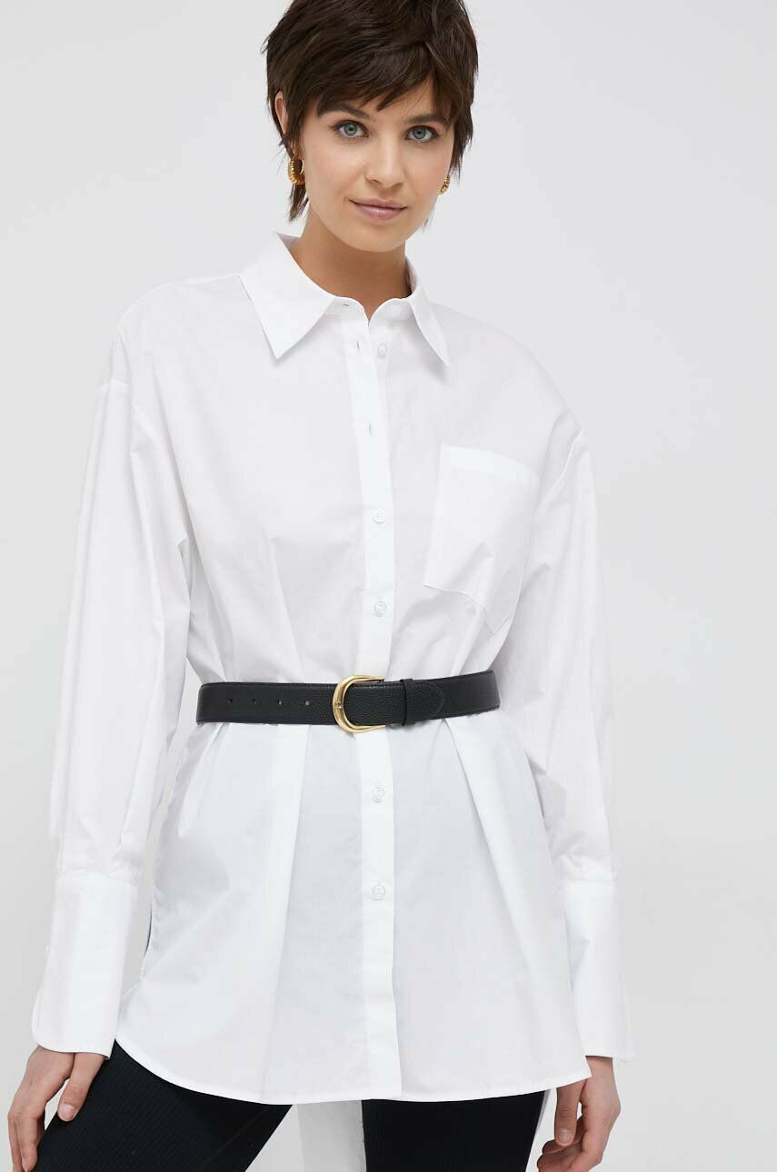 Sisley camasa din bumbac femei, culoarea alb, cu guler clasic, relaxed