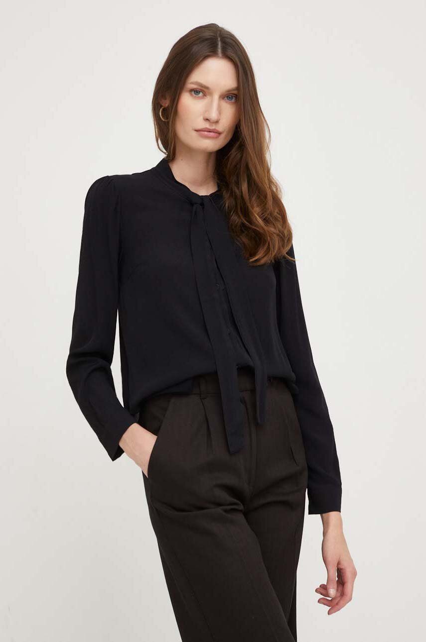 Answear Lab camasa femei, culoarea negru, cu un decolteu legat, regular