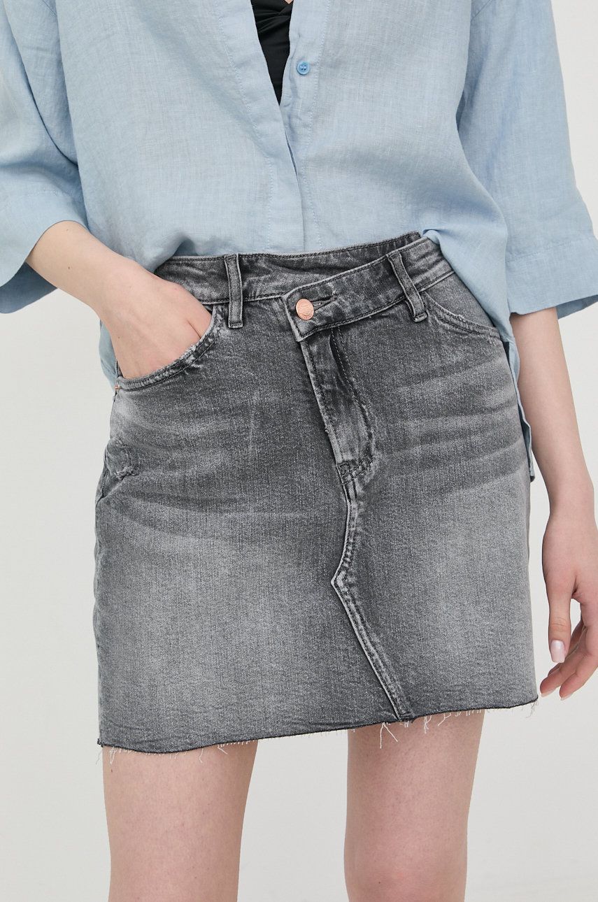 Miss Sixty fusta jeans culoarea gri, mini, drept