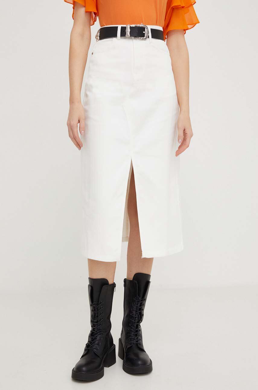 Answear Lab fusta jeans culoarea alb, midi, drept