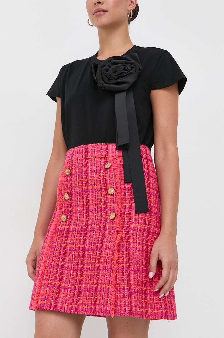 Luisa Spagnoli fusta din amestec de lana culoarea roz, mini, evazati