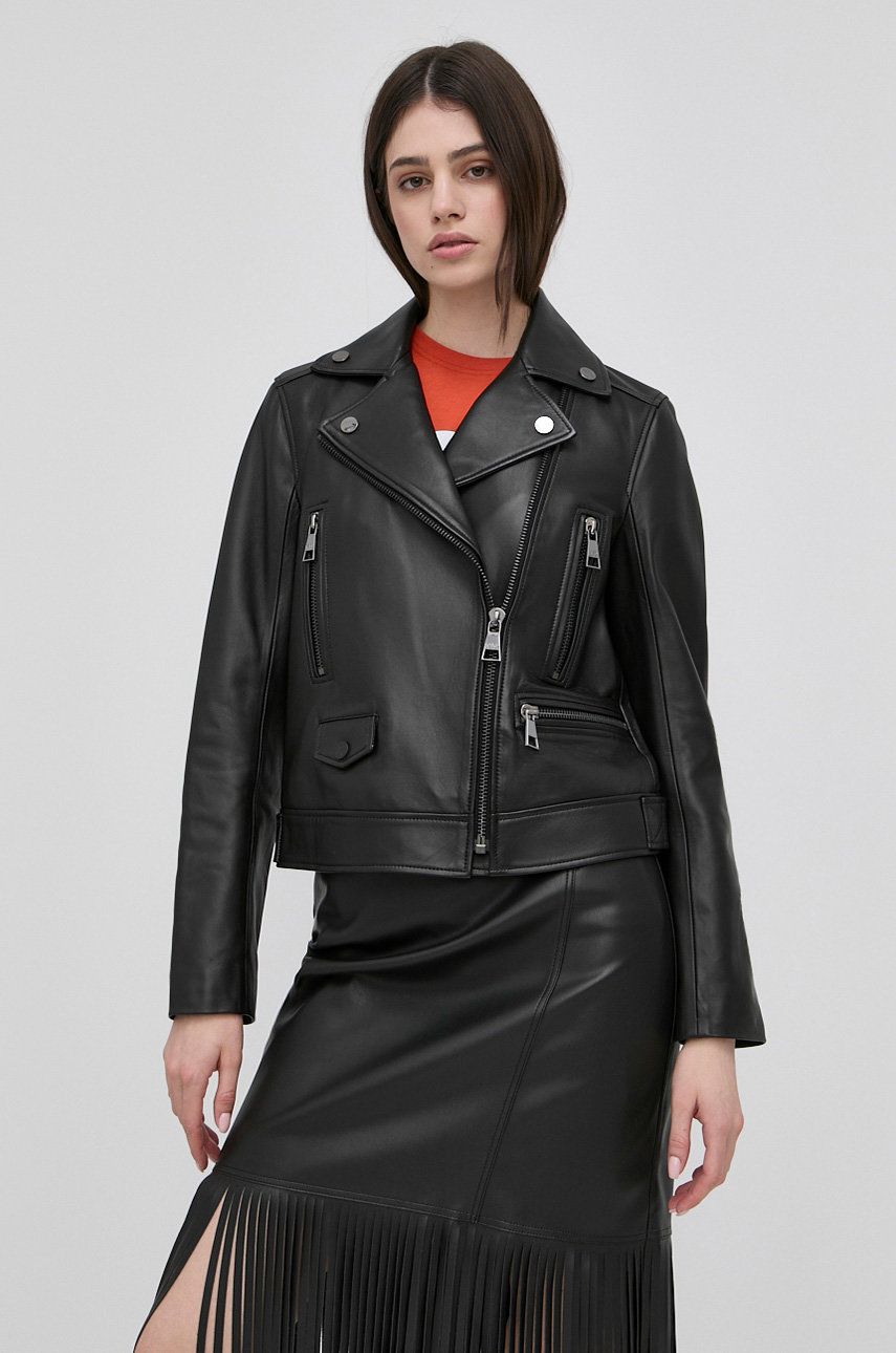 Karl Lagerfeld geaca ramones de piele femei, culoarea negru, de tranzitie