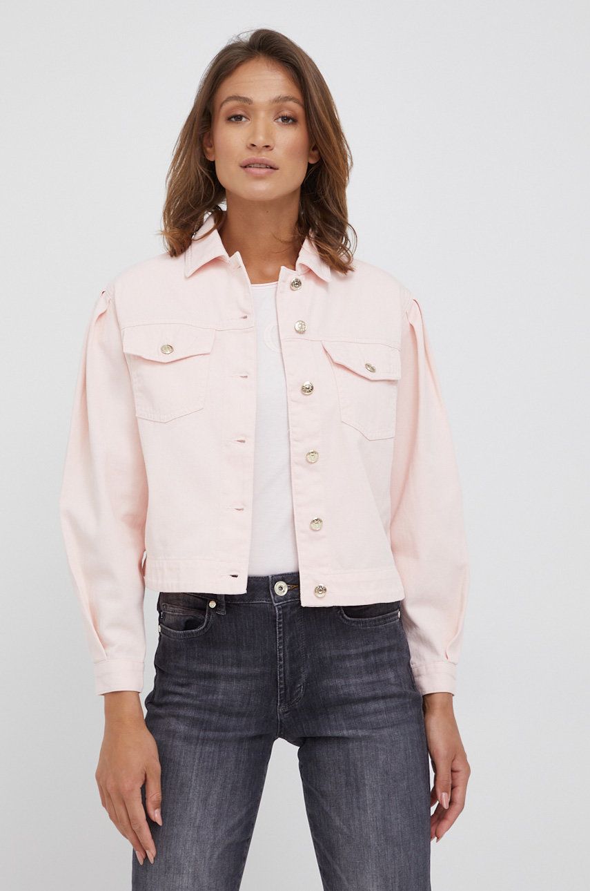 Sisley geaca jeans femei, culoarea roz, de tranzitie