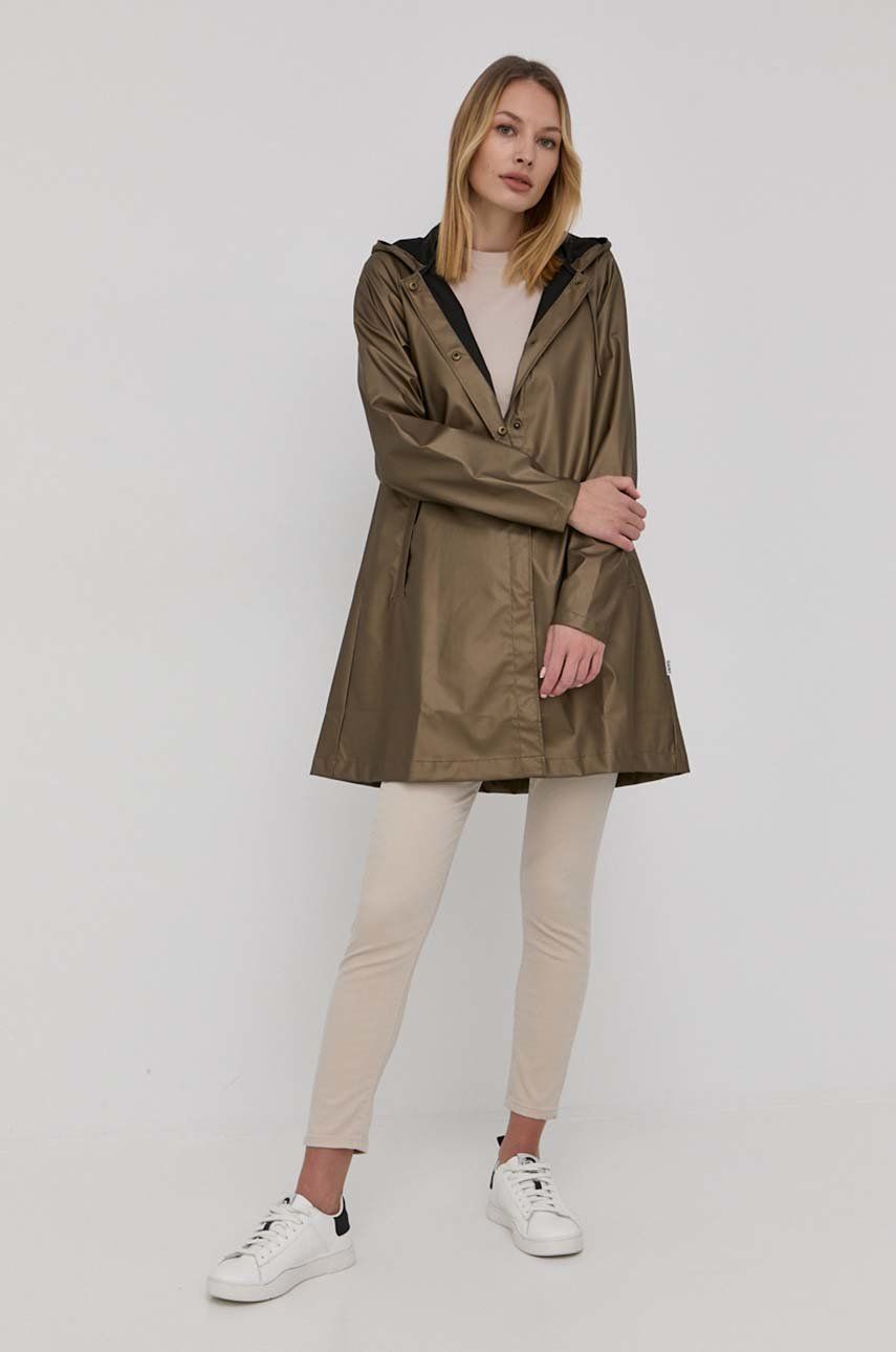 Rains geaca 18340 A-line Jacket femei, culoarea auriu, de tranzitie
