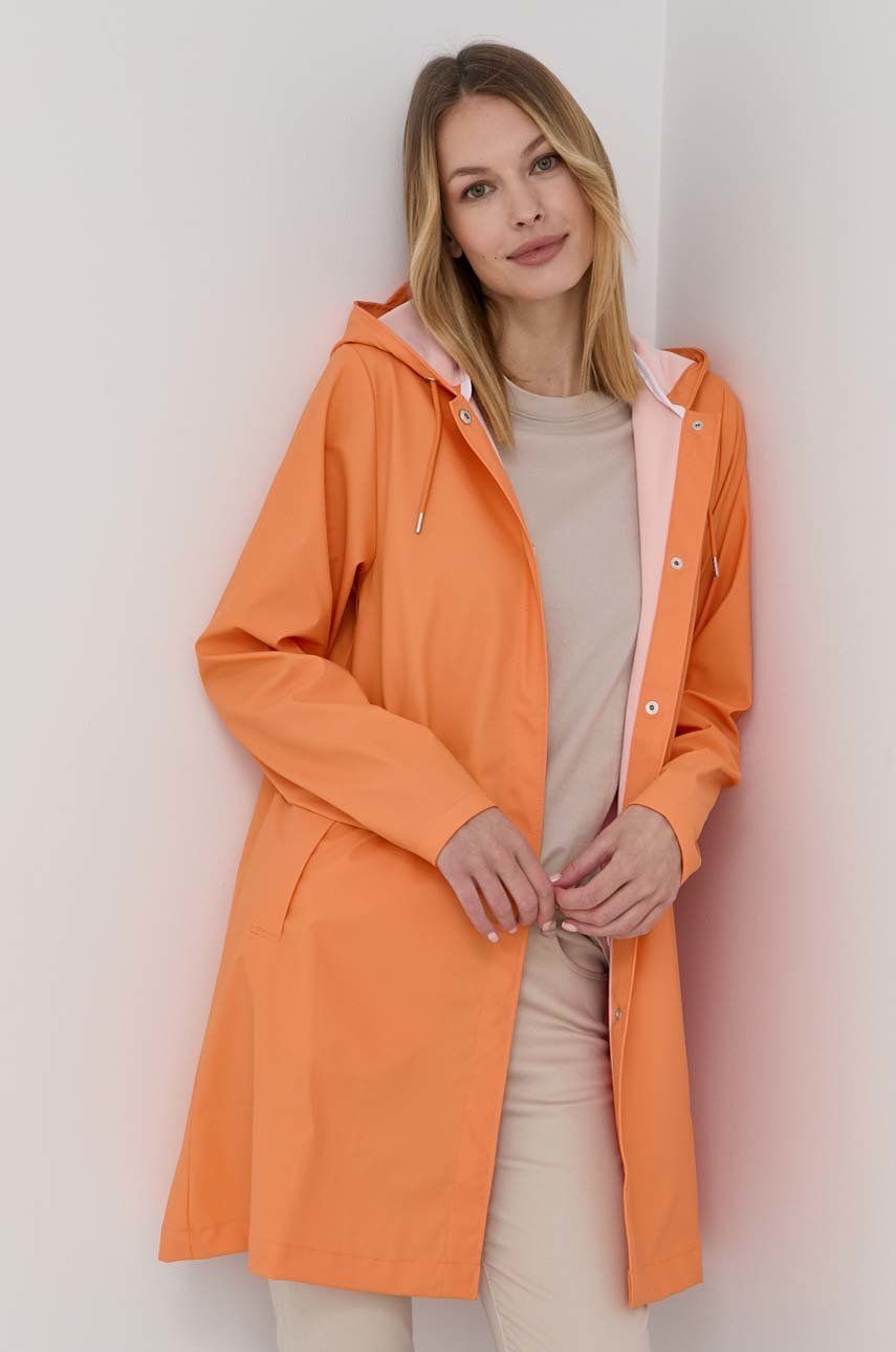 Rains geaca 18340 A-line Jacket femei, culoarea portocaliu, de tranzitie