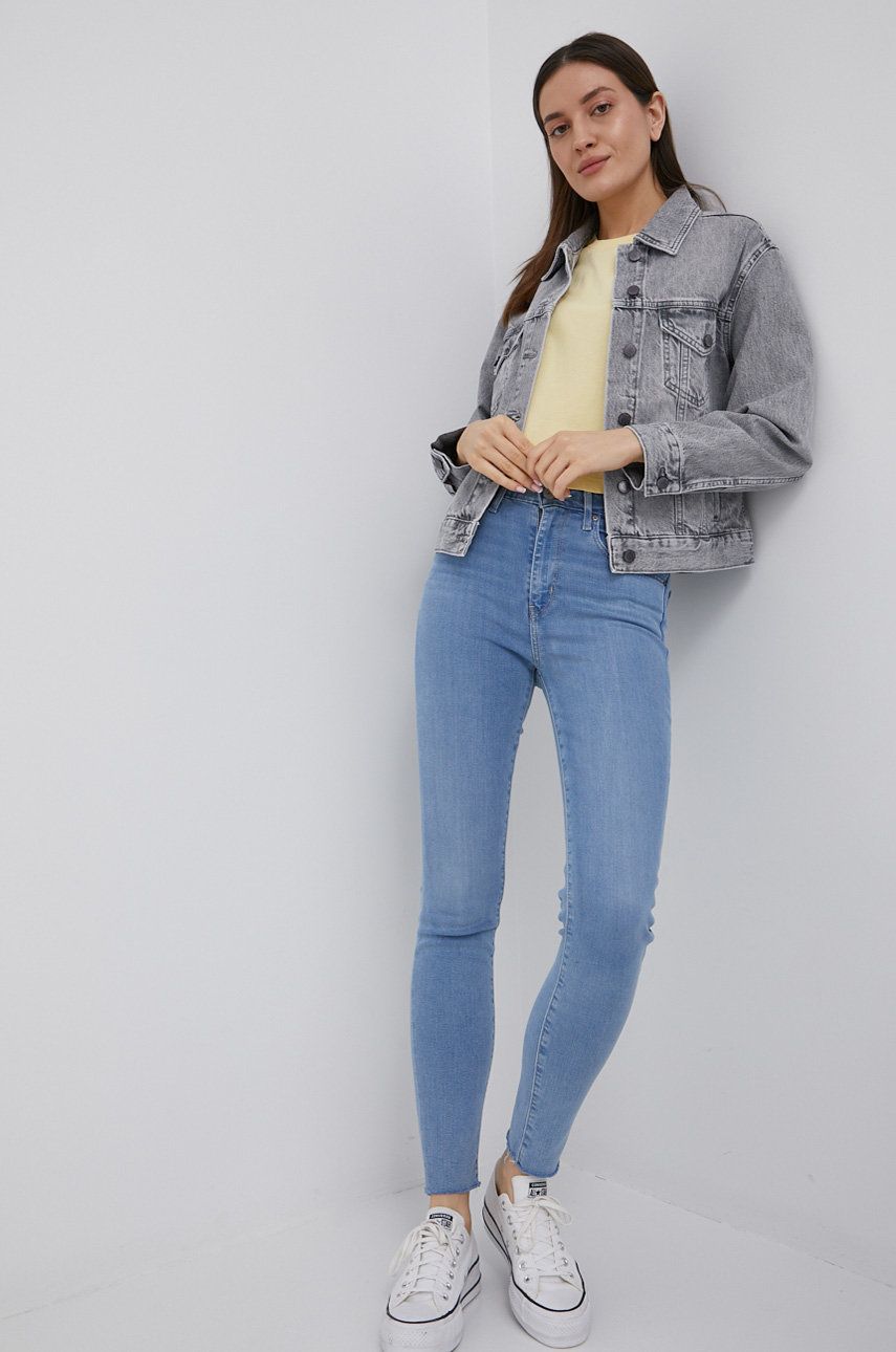 Superdry geaca jeans femei, culoarea gri, de tranzitie