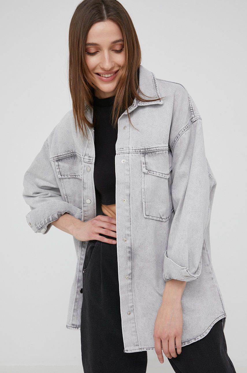 Answear Lab geaca jeans femei, culoarea gri, de tranzitie, oversize