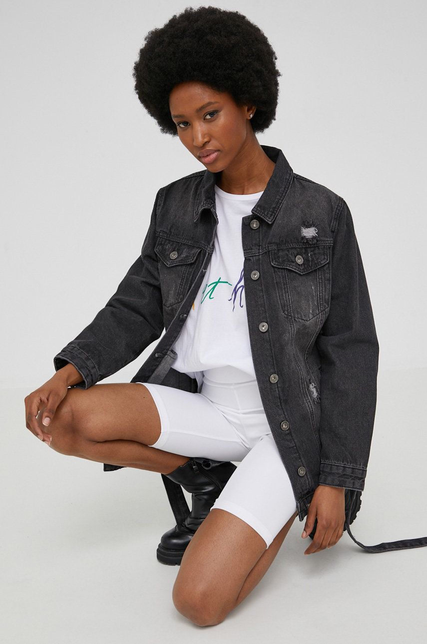 Answear Lab geaca jeans femei, culoarea gri, de tranzitie