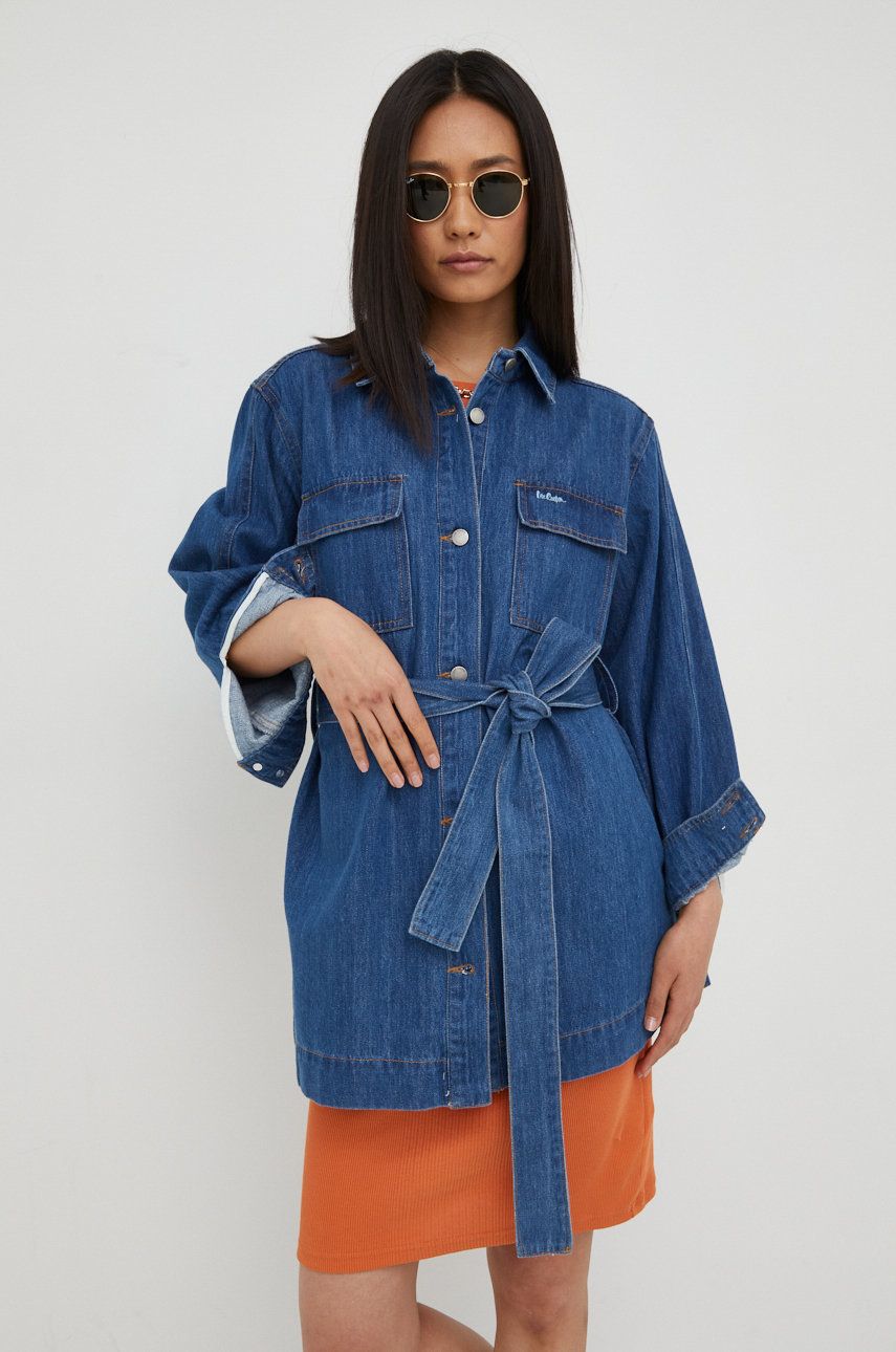 Lee Cooper geaca jeans femei, culoarea albastru marin, de tranzitie, oversize