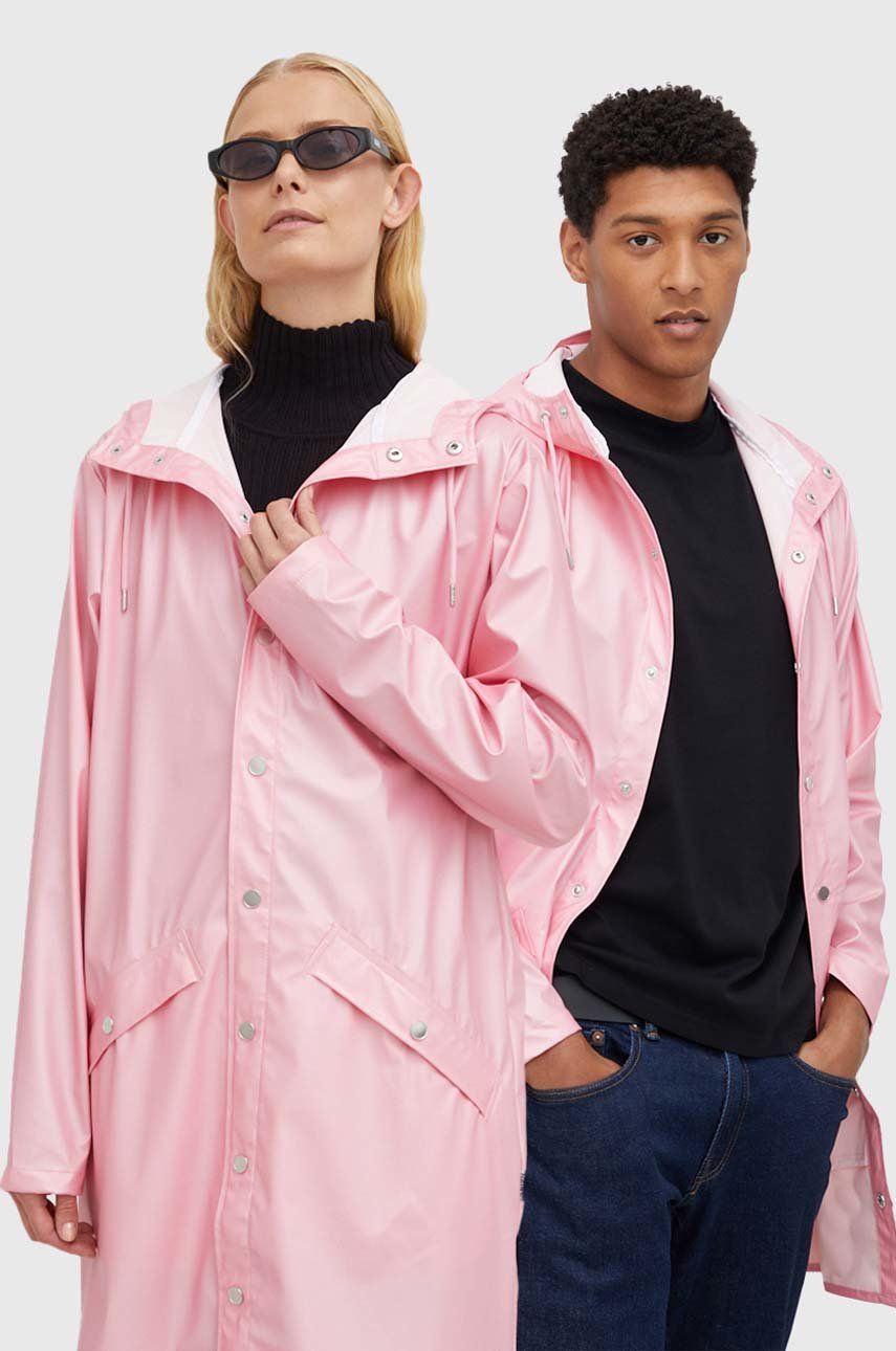 Rains geaca de ploaie 12020 Long Jacket culoarea roz, de tranzitie