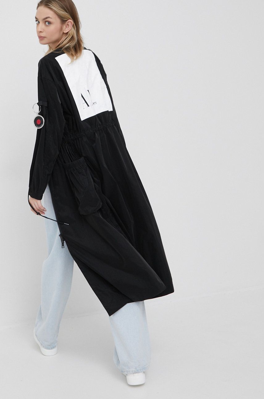 Armani Exchange palton femei, culoarea negru, de tranzitie