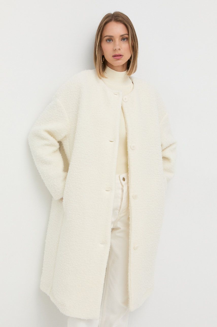 Max Mara Leisure palton din lana culoarea bej, de tranzitie, oversize