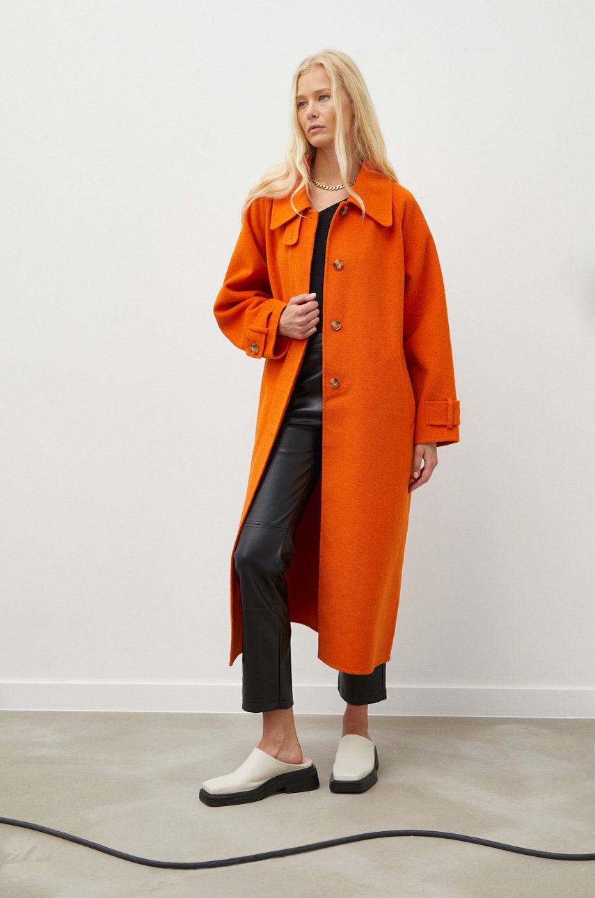 American Vintage palton de lana culoarea portocaliu, de tranzitie