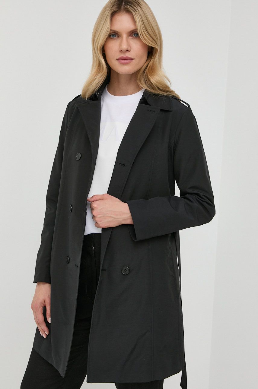MAX&Co. palton femei, culoarea negru, de tranzitie, cu doua randuri de nasturi