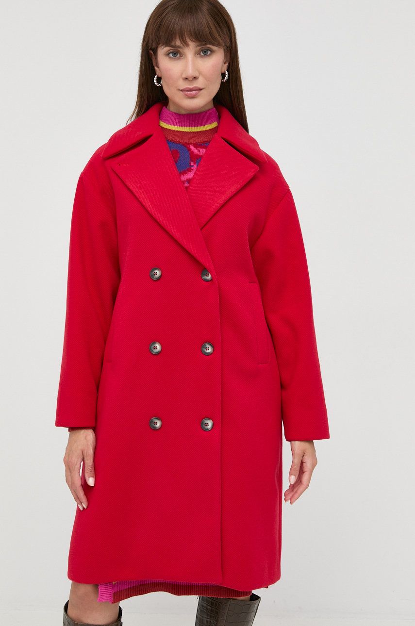 Silvian Heach palton femei, culoarea rosu, de tranzitie, cu doua randuri de nasturi
