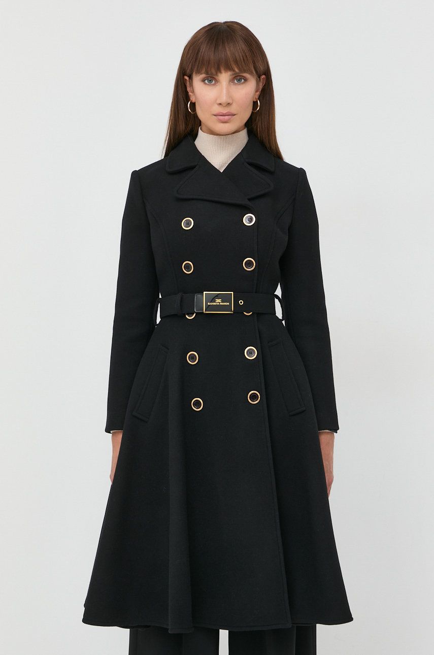 Elisabetta Franchi palton de lana culoarea negru, de tranzitie