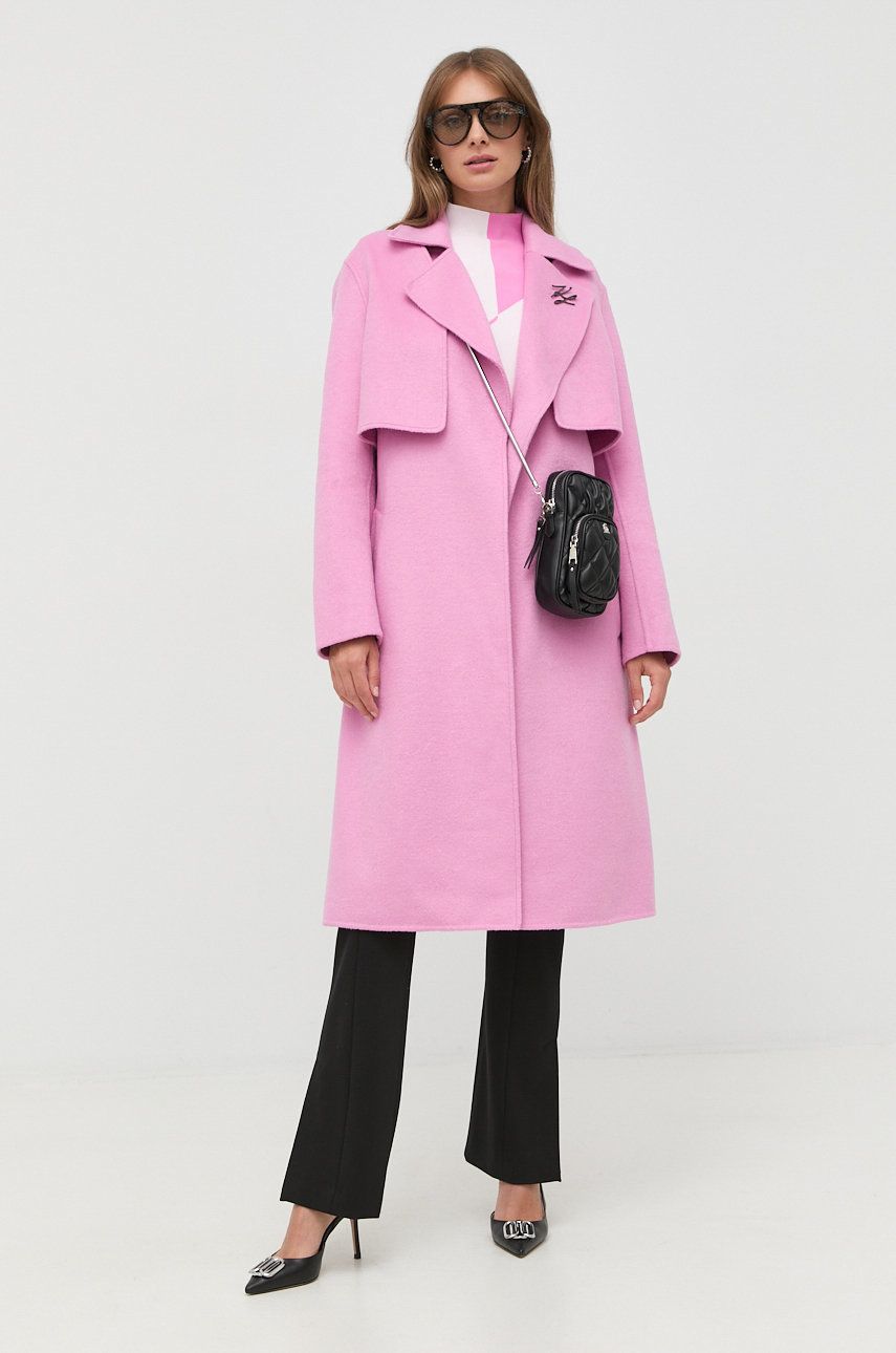Karl Lagerfeld palton de lana culoarea roz, de tranzitie