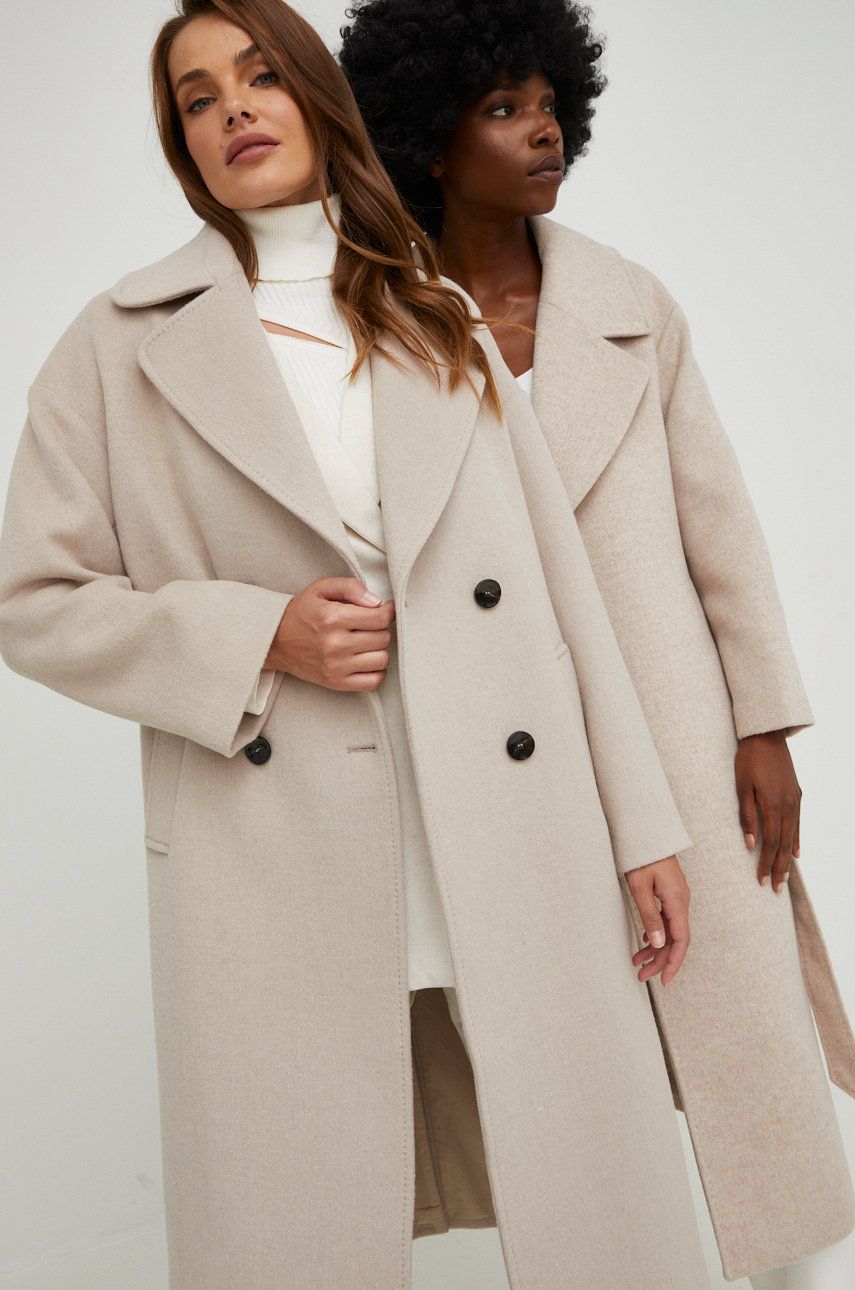 Answear Lab palton de lana culoarea bej, de tranzitie, oversize