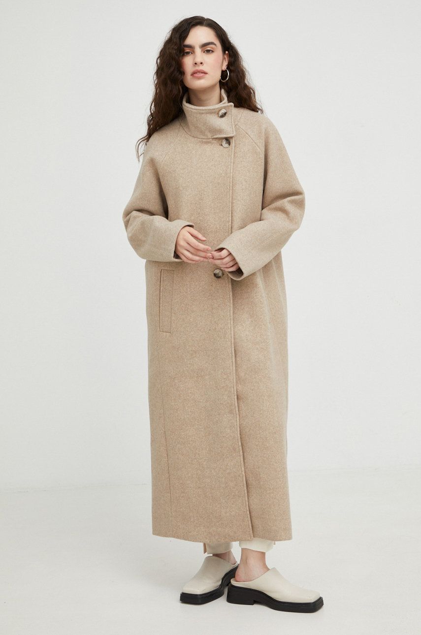 Bruuns Bazaar palton din lana culoarea bej, de tranzitie