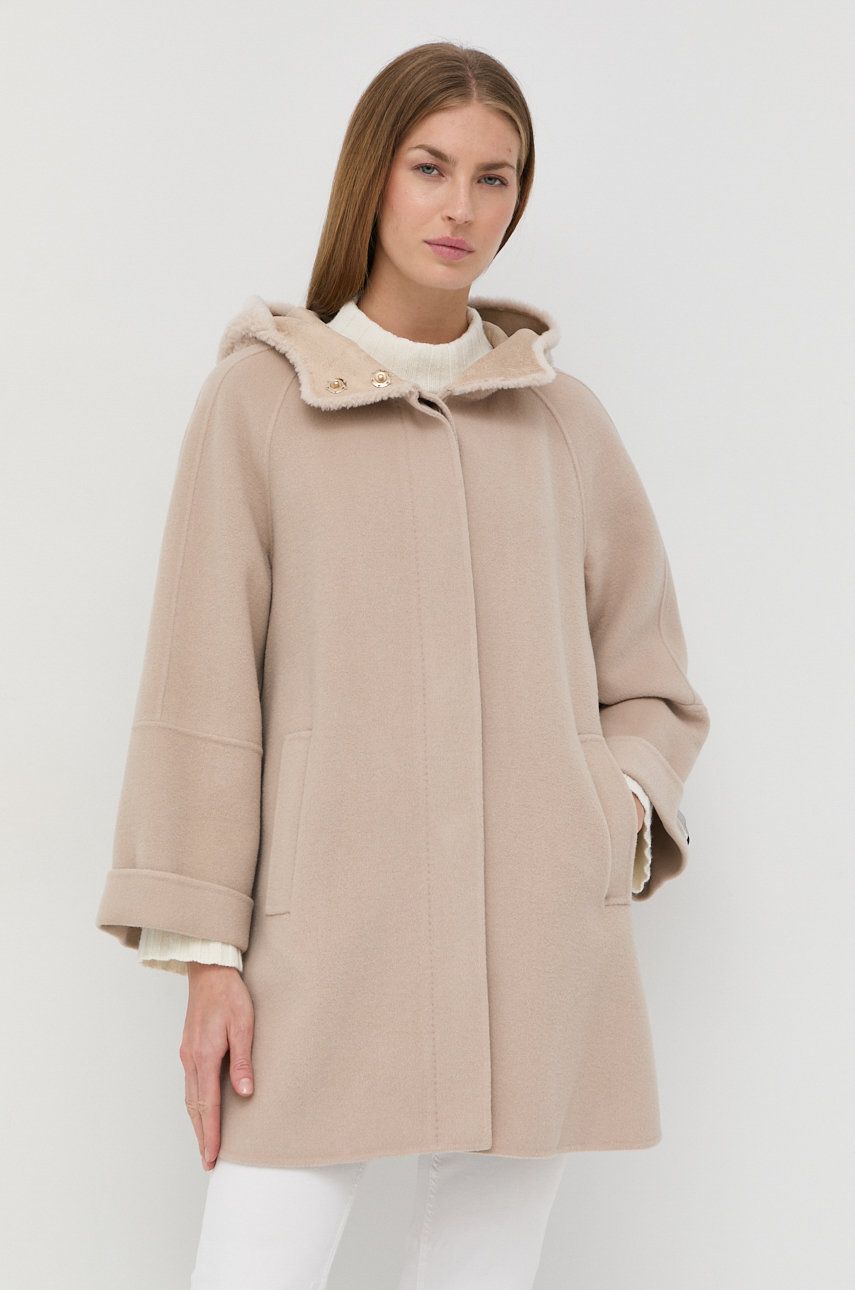 Marella palton de lana culoarea bej, de tranzitie, oversize