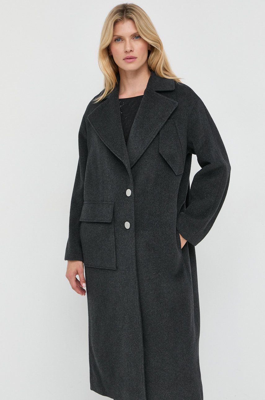 Armani Exchange palton de lana culoarea gri, de tranzitie, oversize