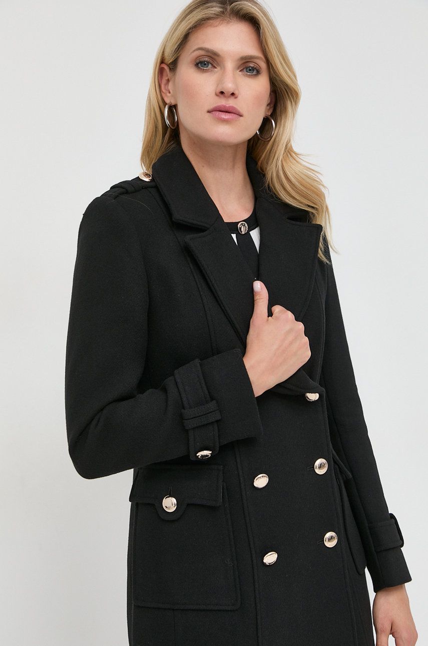 Morgan palton din lana culoarea negru, de tranzitie, cu doua randuri de nasturi