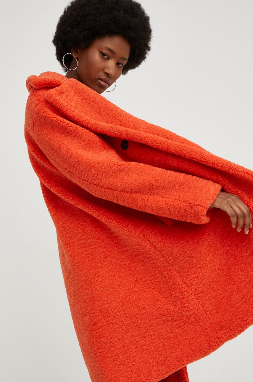 Answear Lab palton femei, culoarea portocaliu, de tranzitie, cu doua randuri de nasturi