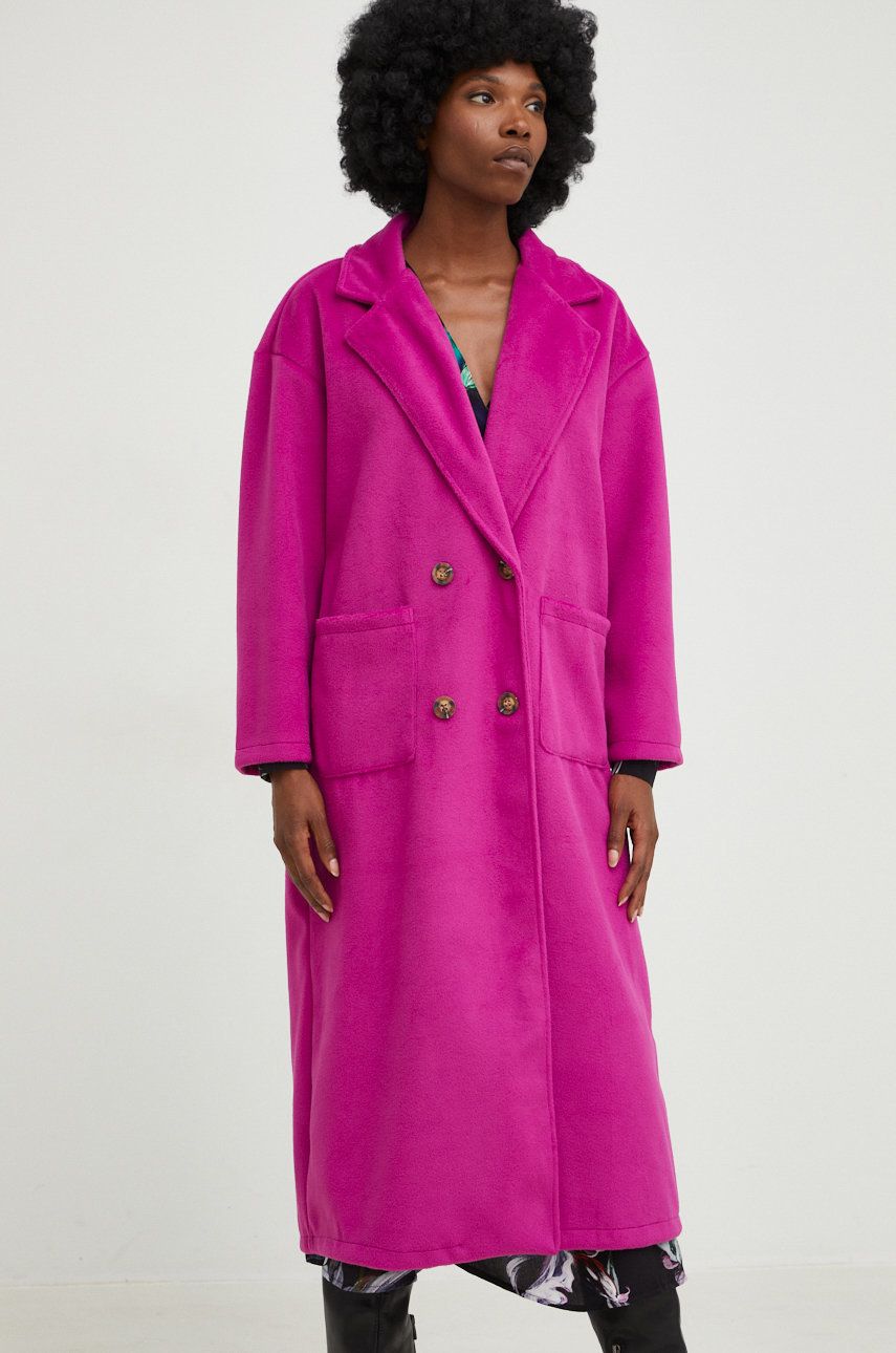 Answear Lab palton femei, culoarea roz, de tranzitie, oversize
