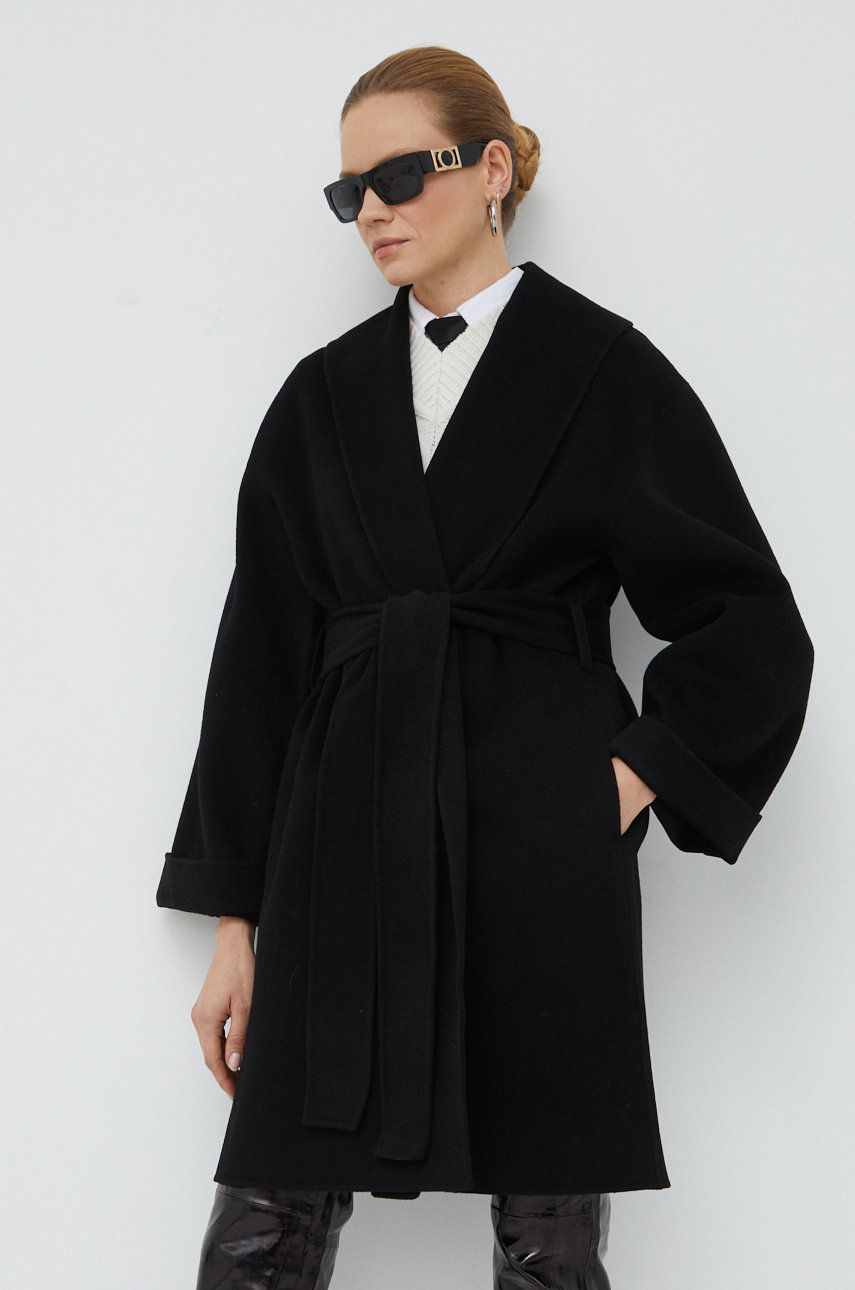 By Malene Birger palton de lana Trullas culoarea negru, de tranzitie, oversize