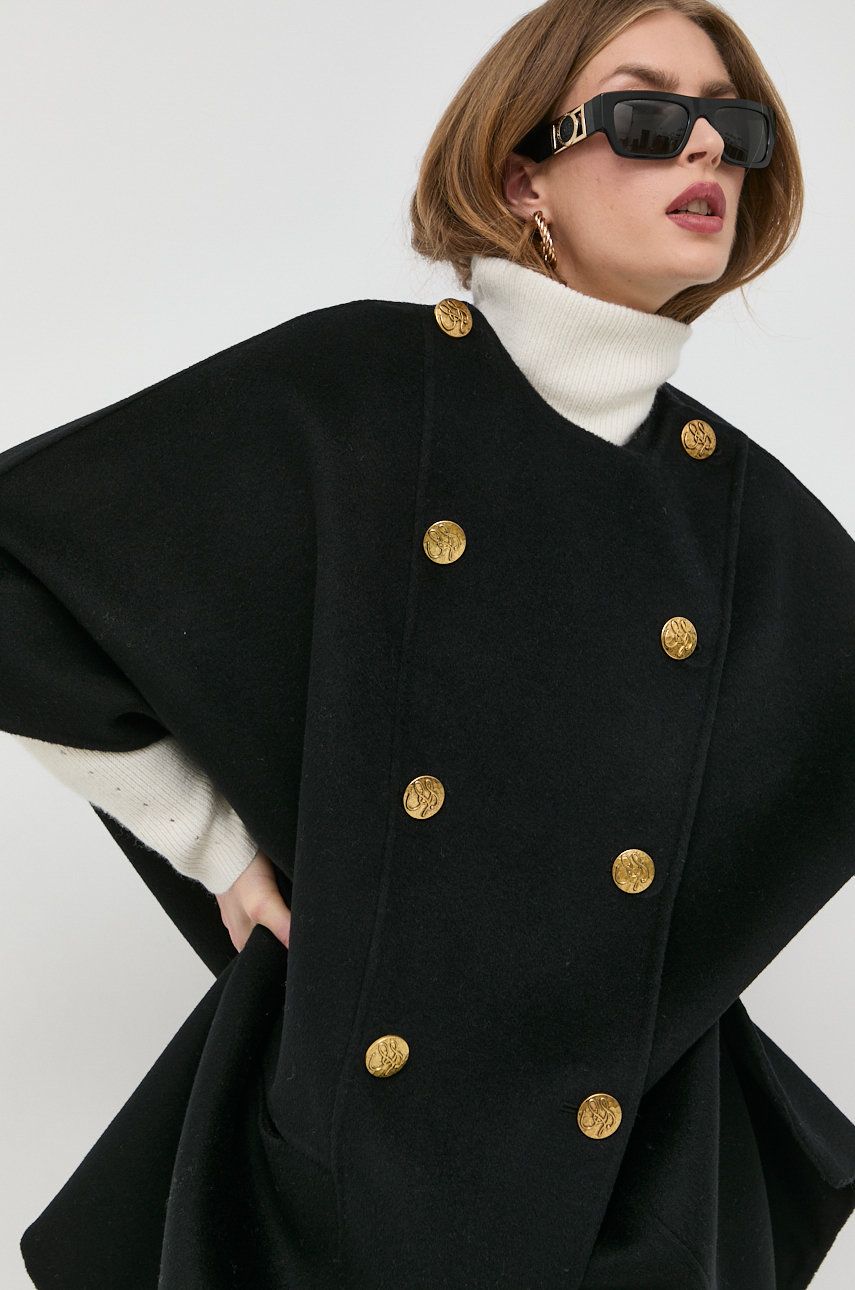 Luisa Spagnoli palton de lana Segugio culoarea negru, de tranzitie, oversize