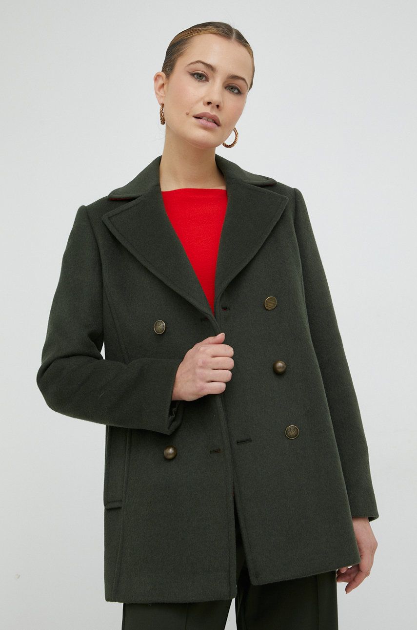 MAX&Co. palton din lana culoarea verde, de tranzitie, cu doua randuri de nasturi